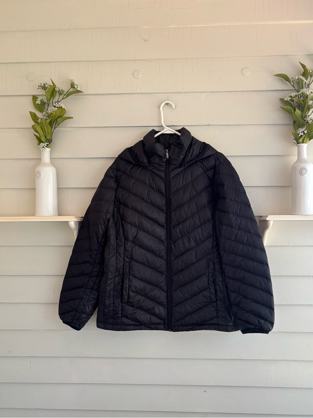 London Fog Black Lightweight Packable Down Jacket with Hood Women’s Size XL